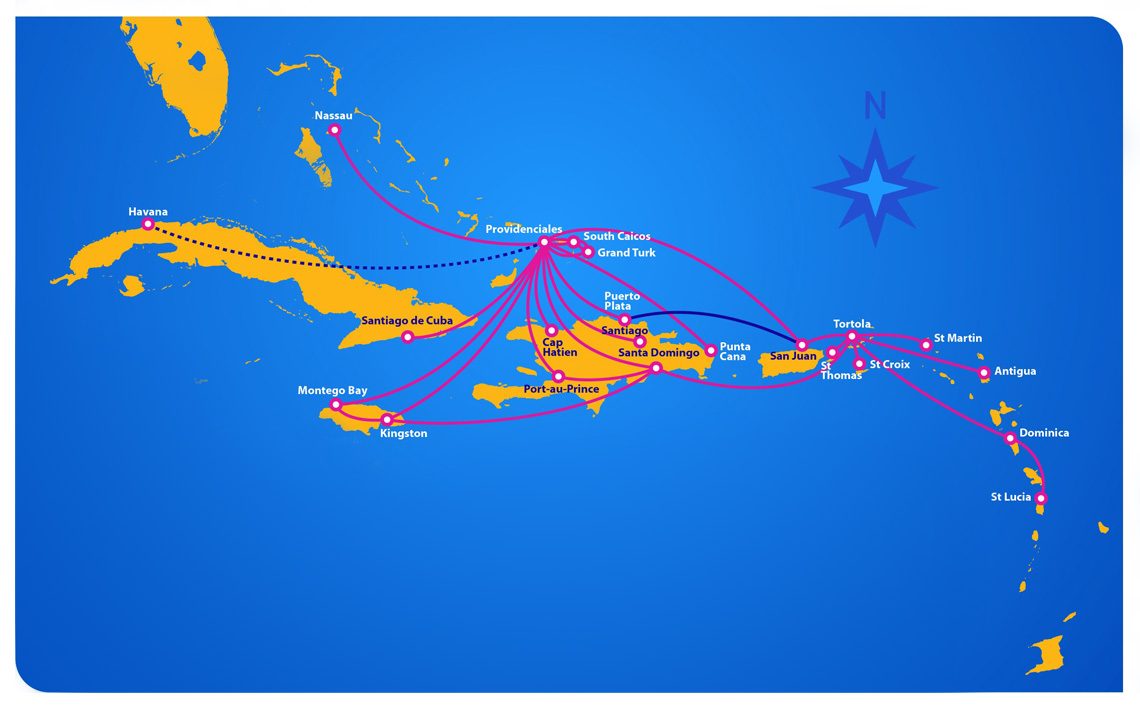 Carte des Vols Commerciaux Régionaux Caraibes